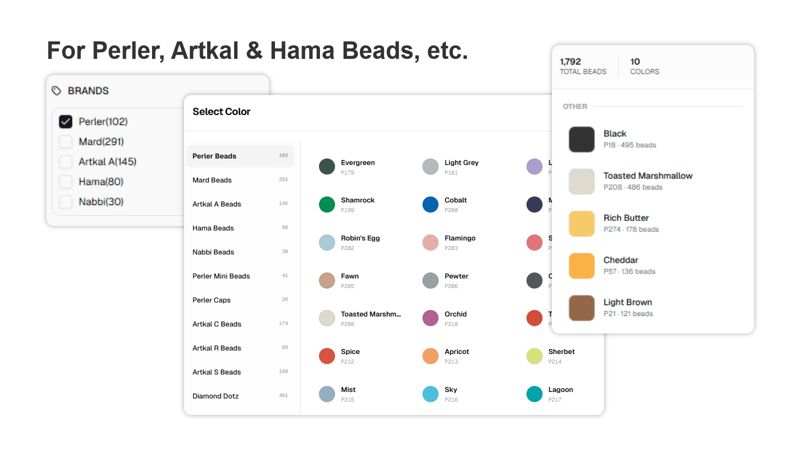 Official Perler, Artkal and Hama bead color palette with precise color code matching for fuse bead patterns